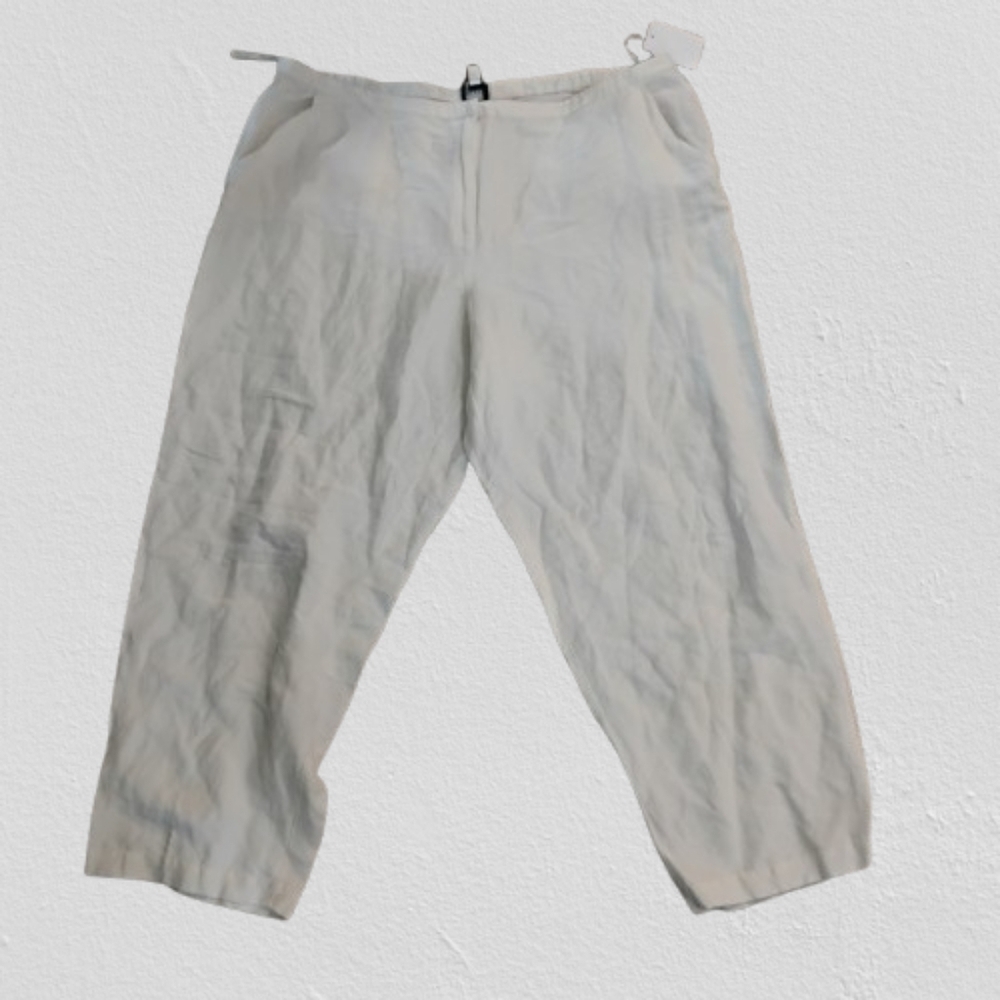 Eileen Fisher Organic Linen Wide‎ Leg Pants XL Off White Zipper Fly Sustainable